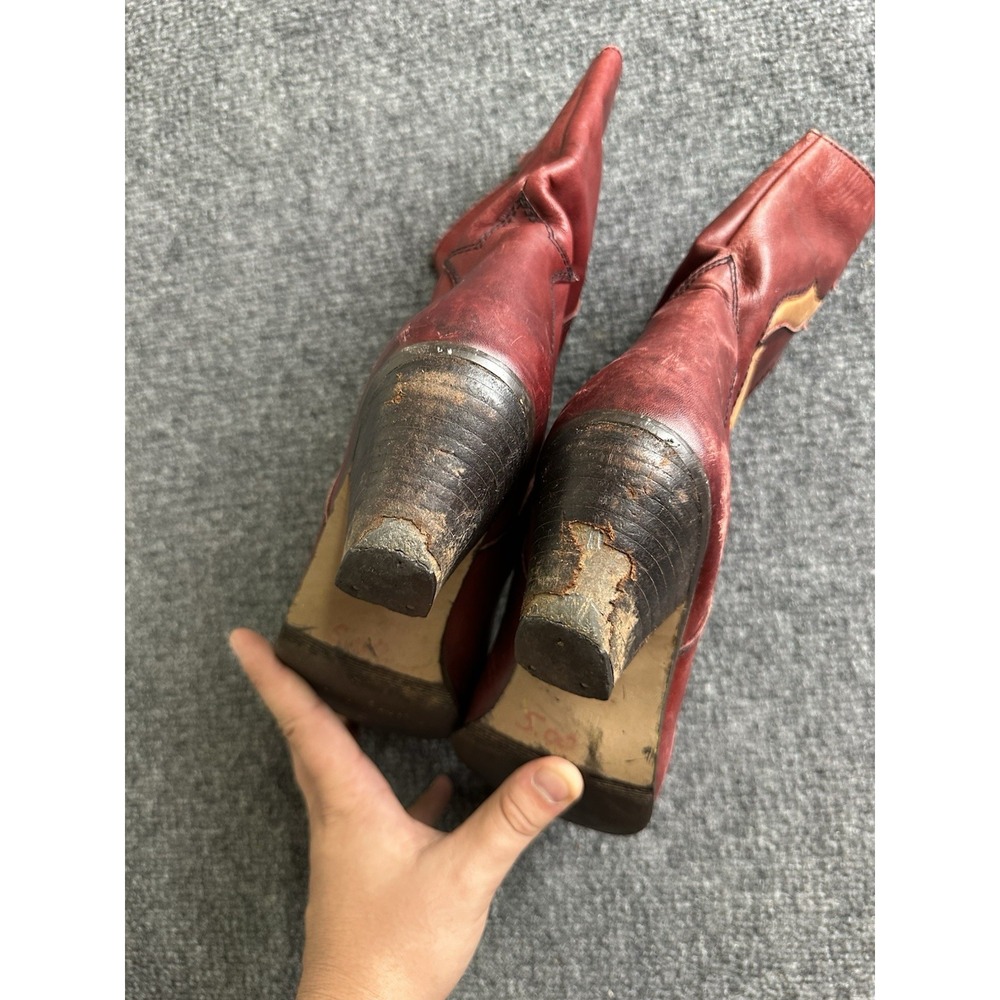 Women's Vintage Red Leather Western Cowboy Boots Made in Brazil, Size US 8.5 B - Picture 6 of 6